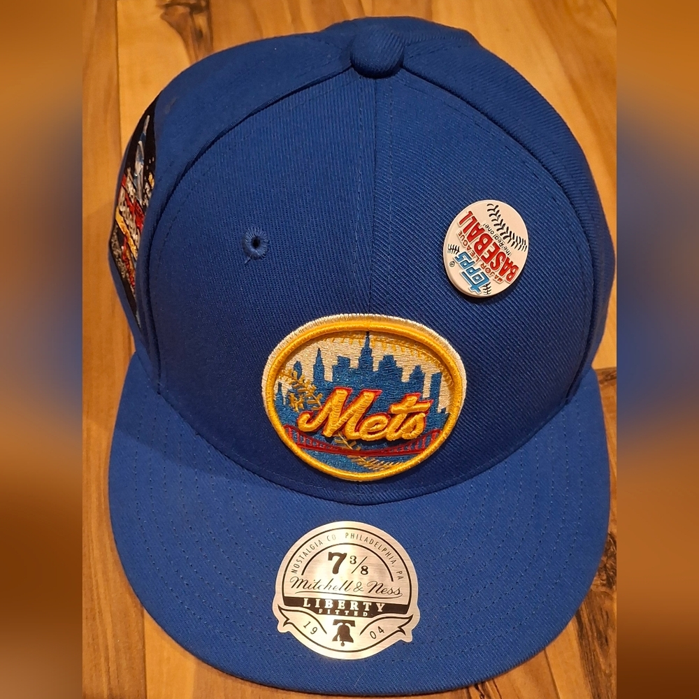 Mitchell & Ness Red and Blue 1993 Baseball Cap Mets TOPPS Fitted 7 3/8
